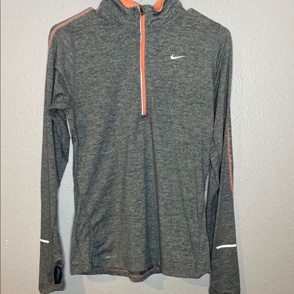 Nike DriFit Gray and Peach Orange Quarter-Zip Pullover Thumbholes Size Small - Picture 1 of 9